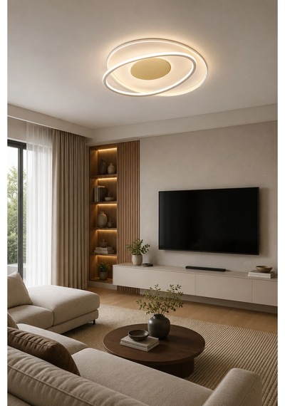 Modern Led Avize Işıklı Avize Beyaz Salon Oturma Odası Yatak Odası 100w 3 Renk Işık 50 Cm