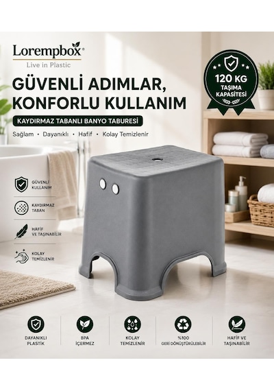 Tr Lorempbox Kaydırmaz Tabanlı Plastik Tabure Gri Diğer