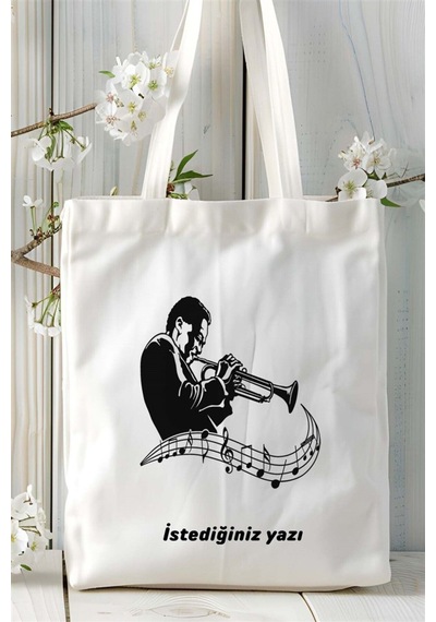 Art Hediye Jazz Baskılı Bez Çanta Kişiye Özel Model 4 Çok Renkli