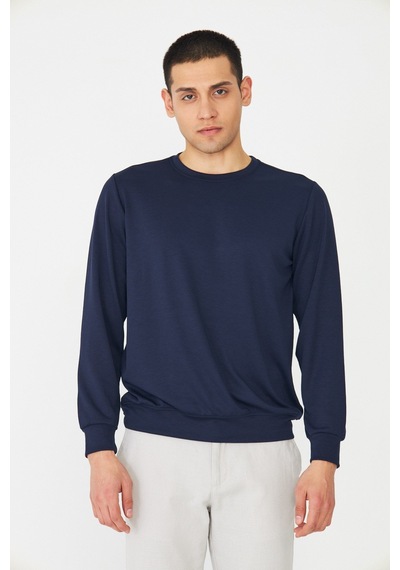 White Stone Lacivert Basic Bisiklet Yaka Erkek Sweatshirt Laci