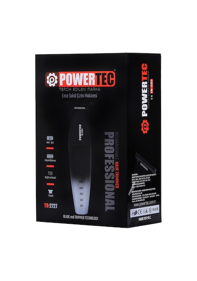 Powertec TR-4100 & TR-2727 Profesyonel Tıraş Makinesi 2'li Set Erkek Bakım Seti Makas Hediyeli 4 Saat Siyah