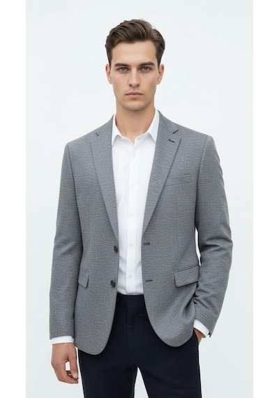 Plus Scorpion Erkek Esnek Kumaş Slim Fit Blazer Ceket Günlük & Ofis Şıklığı Füme