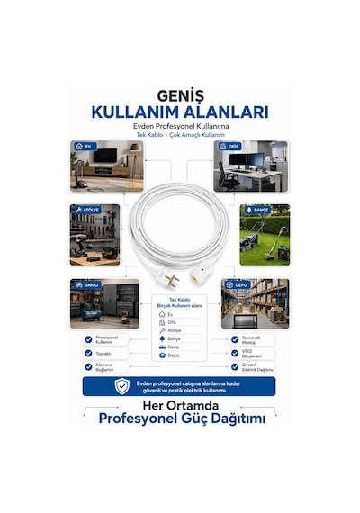 Viko Seyyar Uzatma Kablosu 1m 1 Metre 3x1.5 Mm %100 Bakır Öznur Kablo Viko Erkek Dişi Fiş Klemens Terminalli Topraklı Tse Ce Belgeli 1 M