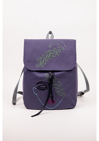 Fabric Craft Bag Sırt Çantası Nakışlı Duck Kumaş İçi Astarlı 38x40 Cm Mor