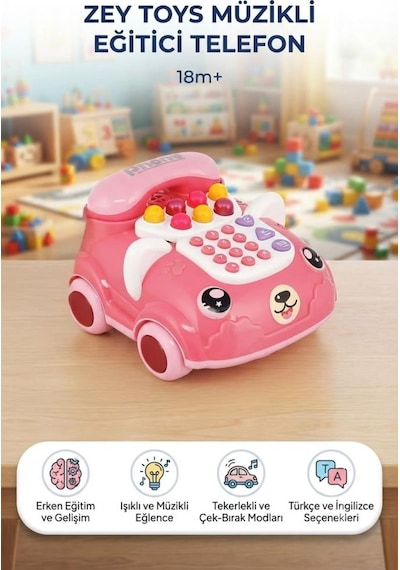 Müzikli ve Eğitici Ahizeli Telefonum Sevimli Köpek Araba Tasarımlı Çocuk Telefonu