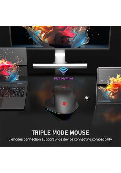 Redragon Büyük Kablolu Oyun Tri-modlar 2.4g/bluetooth/kablolu Şarj Edilebilir Ergo Rgb Fareşi, 2 Yan Düğmeli, 6 Arka Aydınlatmalı Mod, Makro Oyuncu , 001 Redragon Büyük Kablolu Oyun Tri-modlar 2.4g/bluetooth/kablolu Şarj Edilebilir Ergo Rgb Fareşi, 2 Yan Düğmeli, 6 Arka Aydınlatmalı Mod, Makro Oyuncu , 001