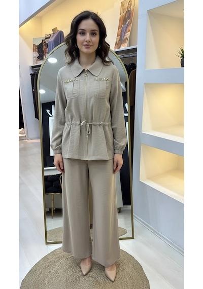 Nuss Pantolonlu Takım 1049 Bej Bej