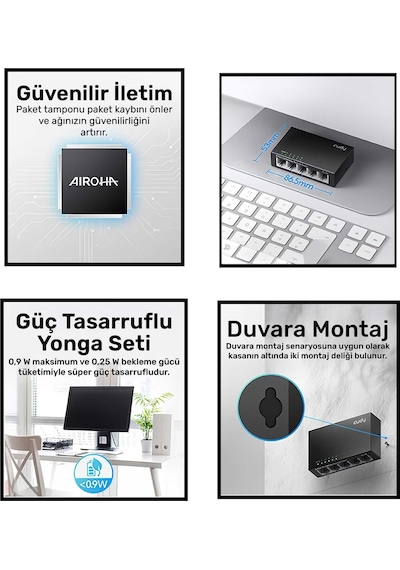 Cudy Fs105 5port 10/100mbps Duvar Montajlı Metal Masaüstü Switch