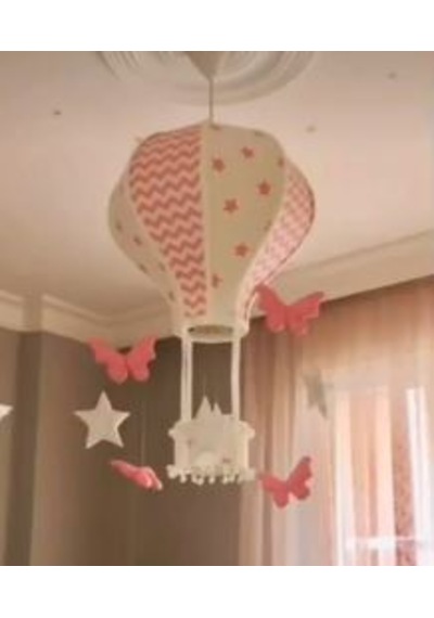 Kapadokya Balon Avize Pembe - Beyaz Desenli