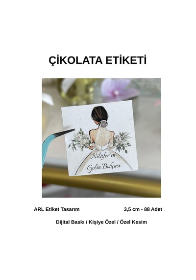 Gelin Bohçası Çikolata Etiketi 3,5 Cm 88 Adet - Arl Etiket Tasarım Beyaz