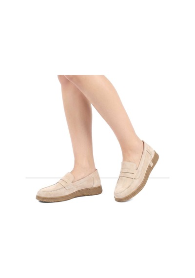 Kadın Bej Süet Deri Loafer