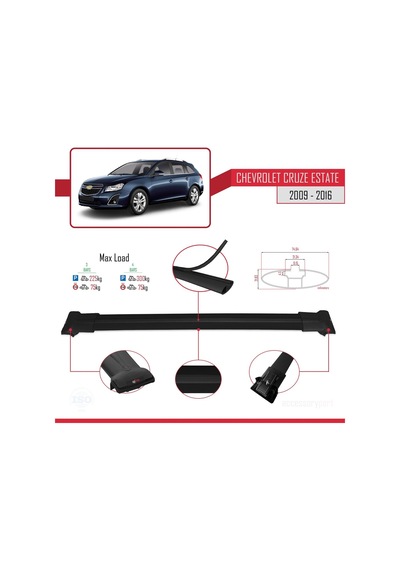 Chevrolet Cruze 2009-2016 Arası İle Uyumlu Fly Model Ara Atkı Tavan Barı Siyah 3 Adet Bar