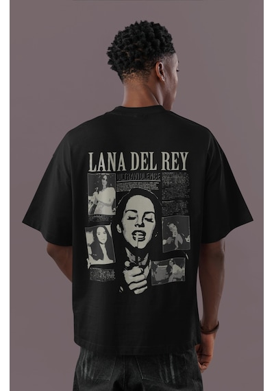 Sevbano Özel Tasarım Lana Del Rey Sırt Baskılı Unisex Oversize Şarkıcı Ti Siyah