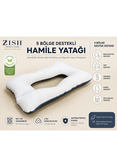 Feranesta Hybrıt Hamile Ve Emzirme Yastığı 5 Bölge Ve Tam Vücut Destekli Fermuarlı Yıkanabilir Kılıf Clean Fresh Ve Keten Kumaş 80 125 Cm