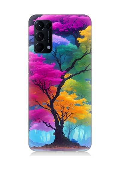 Oppo Reno 5 Pro Uyumlu Renkli Hayat Ağacı Desenli Silikon Kılıf