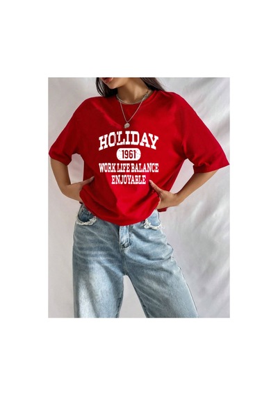 Medinenur Unisex Holiday Baskılı Tshirt Kırmızı