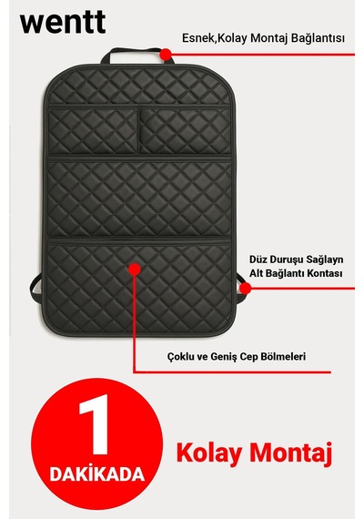 Araç Koltuk Arkası Organizer Lüx Tablet Telefon Tutucu Araba Içi Düzenleyici Oto Koltuk Bebek Koruyucu Siyah Kapitone