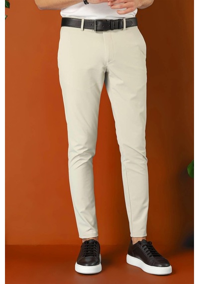 Efor Slim Fit Yan Cepli Düz Esnek Casual Taş Pantolon P 1144 Taş