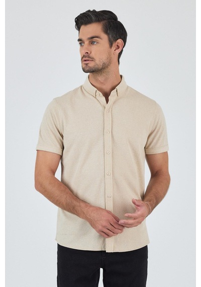 İmza Bej Kısa Kol Düz Örme Düğmeli Yaka Cepsiz Pamuklu Classic Slim Fit Gömlek 1004250155 591 Bej İmza Bej Kısa Kol Düz Örme Düğmeli Yaka Cepsiz Pamuklu Classic Slim Fit Gömlek 1004250155 591 Bej