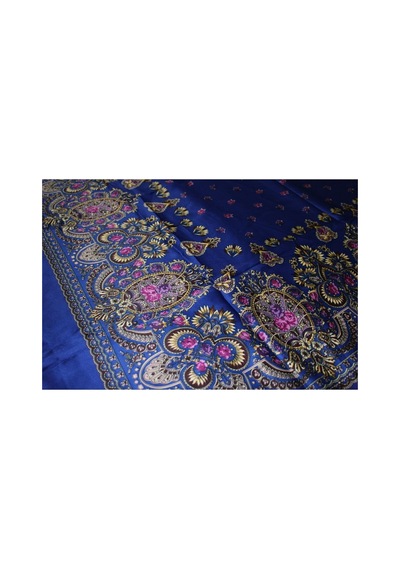Tikitonki Etnik Çiçek Desenli Saten Lacivert Eşarp - 90x90 Lacivert Lacivert