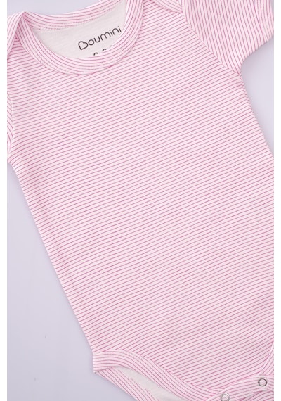 Boumini Bebek Çıtçıtlı Kısa Kollu Body Zarf Yaka Pembe Çizgili-pembe Pembe