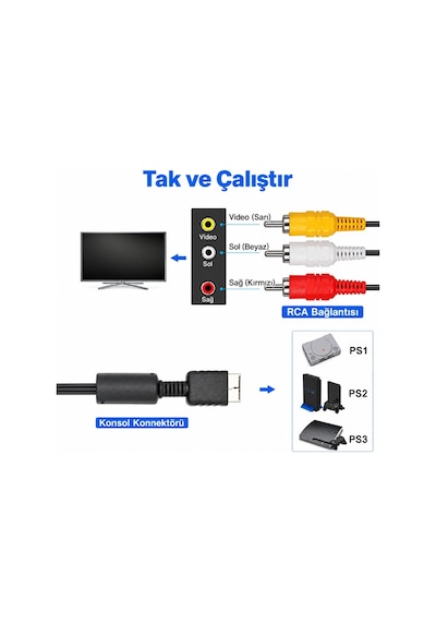 Ps1 Ps2 Ps3 Av Görüntü Kablosu Playstation Rca Ses Video Tv Bağlantı Kablosu