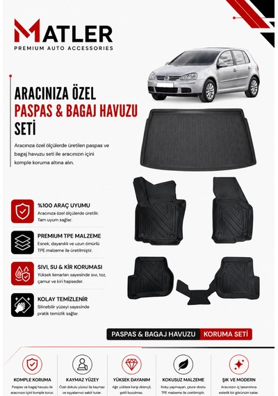 Volkswagen Golf 5 2005 Model 4d Ekstra Havuzlu Paspas Ve Bagaj Havuzu Set
