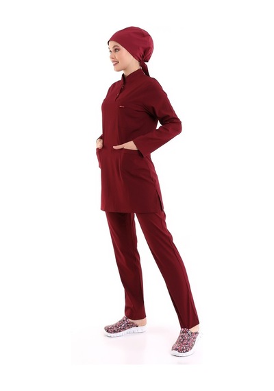 Soft Likralı Tesettür Forma Takım İki Çıtçıt - 6407 Bordo Soft-6119