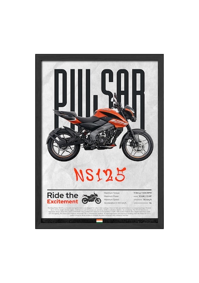 Bajaj Pulsar Ns 125 Siyah Ahşap Çerçeveli Poster, Dekoratif Motosiklet Duvar Tablosu