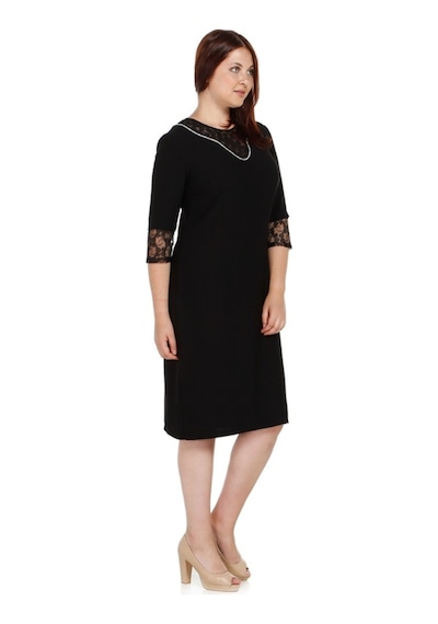 Nidya Moda Büyük Beden Dantel Kombin Elbise-4083S Siyah