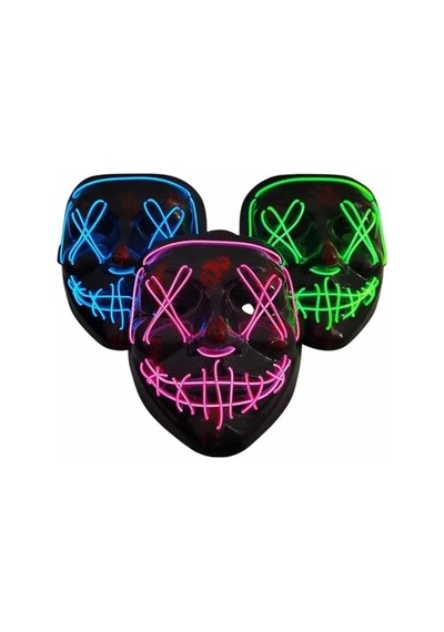 Işıklı Led Maske Parti Eğlence Maskesi Hallowen Neon Maske Siyah