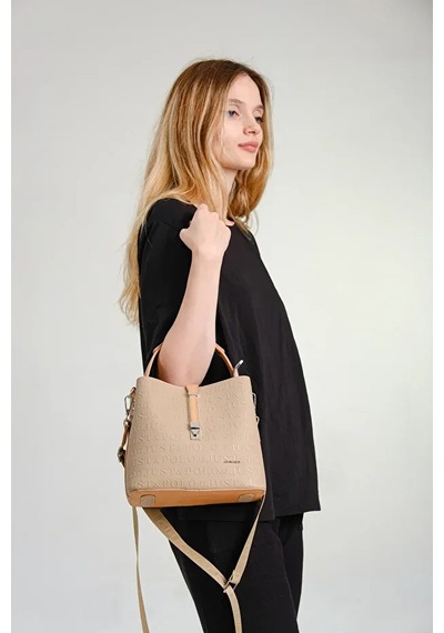 Just Polo Kadın Orta Boy Ayarlanabilir Askılı Şık El & Omuz Çantası Shoulder Bag Kum