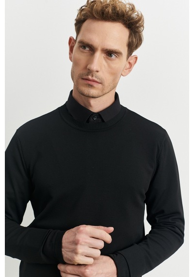 AC&Co / Altınyıldız Classics Erkek Siyah Standart Fit Normal Kesim Bisklet Yaka Triko Kazak 4A4923100506SYHXXL Siyah
