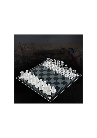 Senon Glass Chess Cam Satranç Takımı Kullanışlı Dekoratif Şık Hediyelik 35x35 Cm