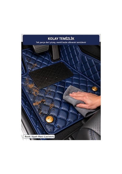 Land Rover Range Rover Sport 2008-2013 Uyumlu 8d Tek Katmanlı Havuzlu Paspas Deri Siyah Mavi
