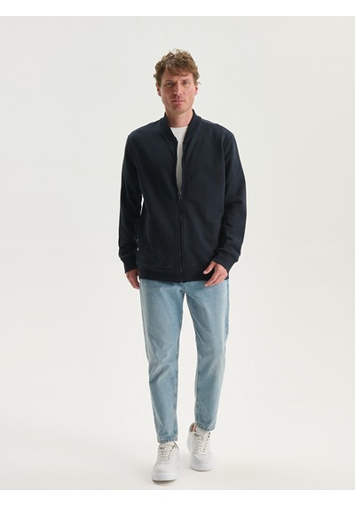 Lcwaıkıkı Basic Lacivert Kolej Yaka Uzun Kollu Erkek Fermuarlı Sweatshirt