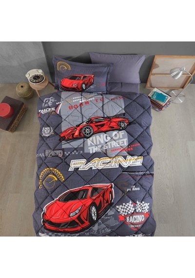 Clasy Ranforce Tek Kişilik Yorgan Seti Racing Team Mavi Mavi