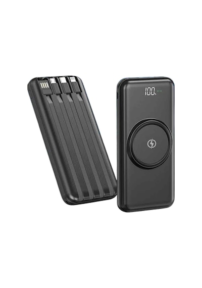 Kablosuz Çoklu Şarj Girişli 10.000 Mah Kablolu Powerbank Taşınabilir - Lisinya Siyah