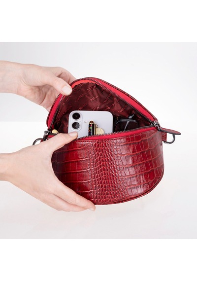 Blooming Bag Alora Verdant Croc Deri Bel Çantası Kırmızı