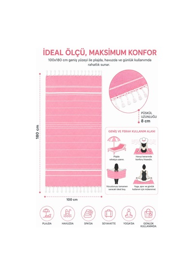 Sultan Peştemal Havlu 100 Pamuklu Deniz Plaj Banyo Peştemali 100x180 Cm Pembe