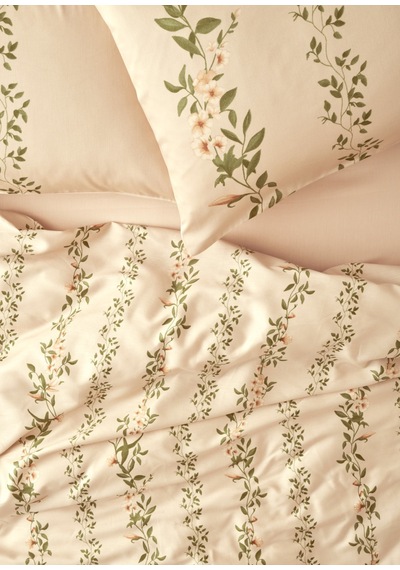 Bella Maison %100 Pamuk Saten Flora Çift Kişilik Nevresim Takımı Bej 200x220 Cm Bej