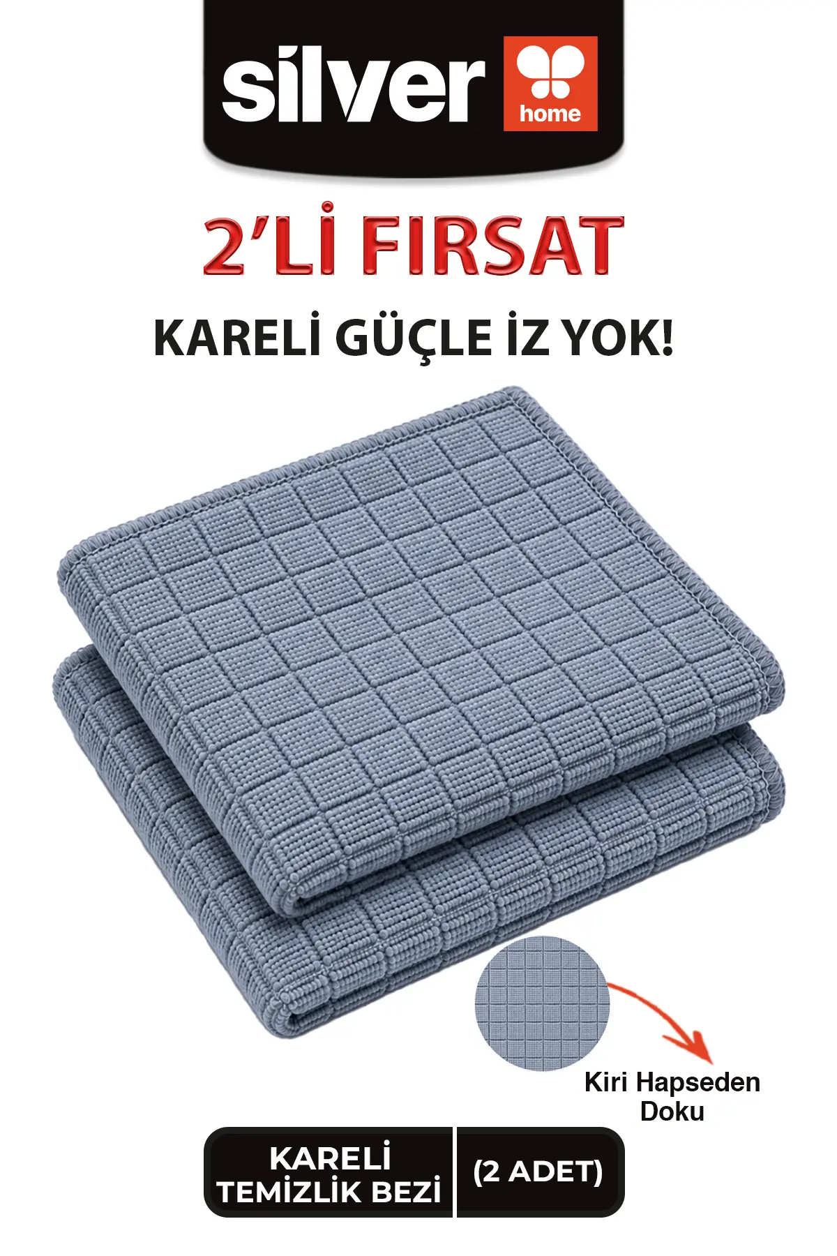 Universal Kareli Mutfak Bezi Mikrofiber 2 Li 40x40 Cm Süper Emici Çok Amaçlı Gri