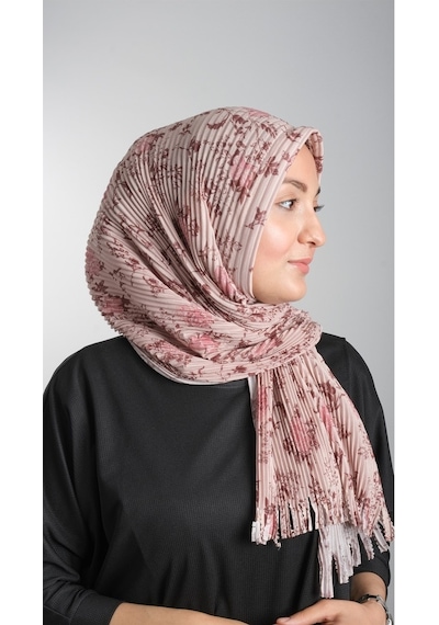 Hürrem Bone Bej Pratik Hazır Geçmeli Tesettür Eşarp Kesik Elyaf Piliseli Çiçe (553629989) Bej