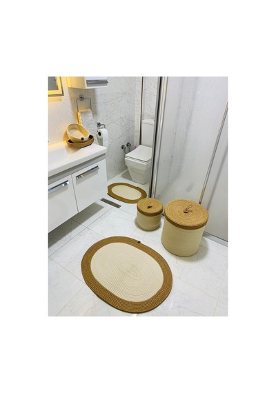 Jüt,hasır,6 Li,banyo Paspas Takımı,bohem Tarzı Banyo Takımı,iskandinav Paspas/sepet Krem Hasır Krem Hasır