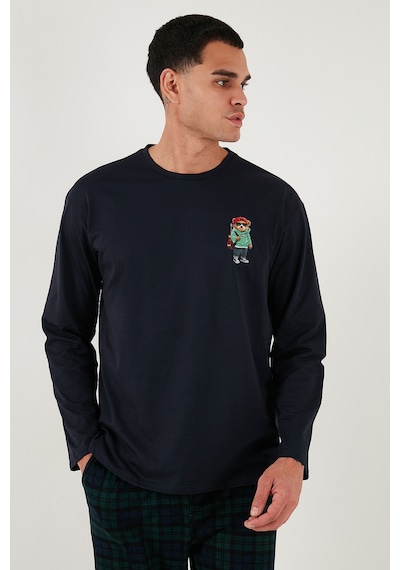Buratti Ekoseli Regular Fit Yüksek Bel Cepli Bisiklet Yaka Erkek Pijama Takımı 6574002 Lacivert