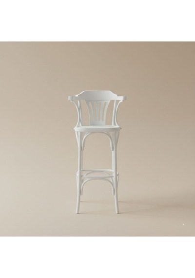 Thonet Kolçaklı Ahşap Bar Sandalyesi Beyaz