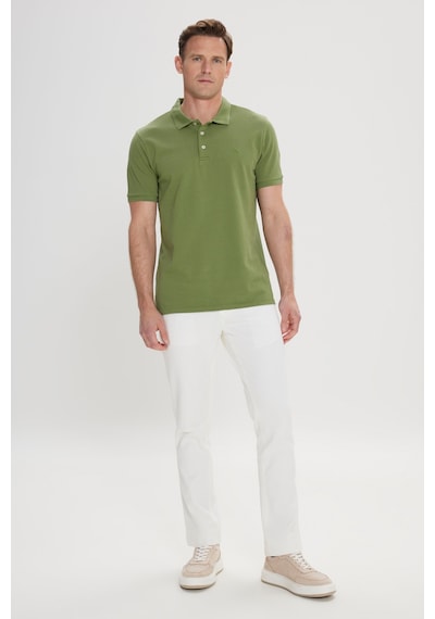 AC&Co / Altınyıldız Classics Erkek Slim Fit Dar Kesim Polo Yaka %100 Pamuk Kısa Kollu Tişört Yeşil