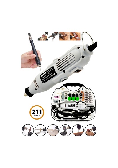Assur 6 Kademeli 600w Gravür Hobi Taşlama Seti Çantalı 211 Parça-2302
