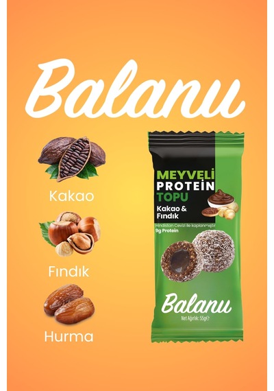 Meyveli Kakaolu & Fındıklı Protein Topları 55gr X3 Adet
