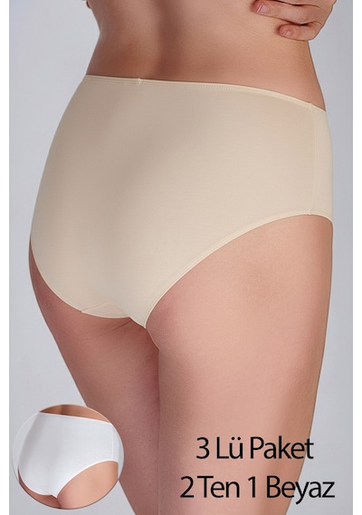 New Bra Kadın Yüksel Bel Slip Bato Külot 3 Lü Pk - Ten-ten-beyaz -5012 Beyaz - Ten